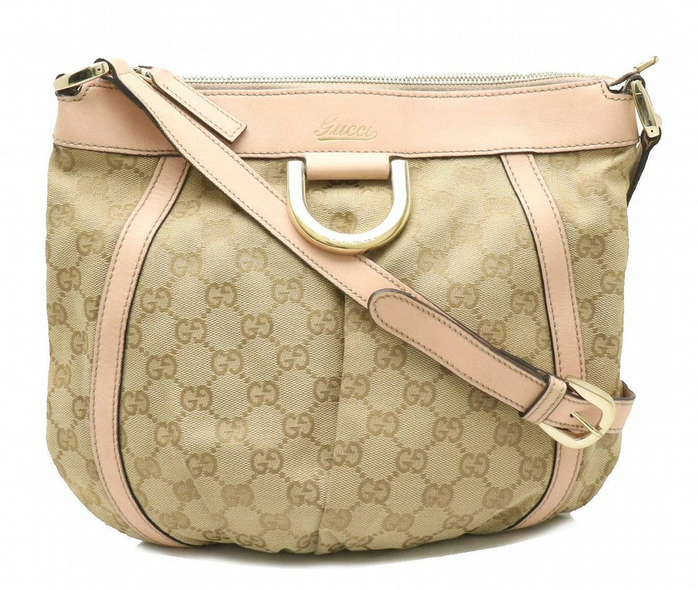 Gucci GG Canvas Abbey Crossbody Bag Leather Beige Cream Salmon Pink